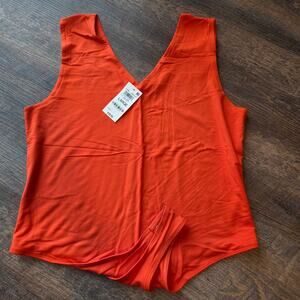 Orange Double Layer V Neck Bodysuit Large